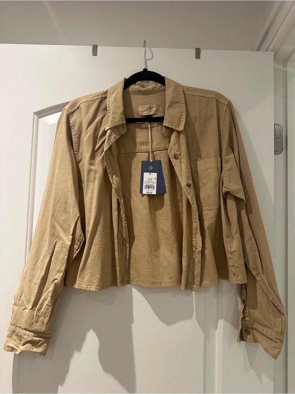 Universal Thread Cropped Button-Down Shirt Jacket in Beige